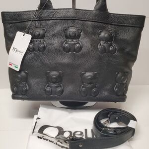IO PELLE Italy 3D Teddy Bear Embossed Genuine Leather Medium Shoulder tote